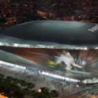 Maqueta del nuevo estadio Santiago Bernabéu diseñado por GMP Architekten para el Real Madrid.